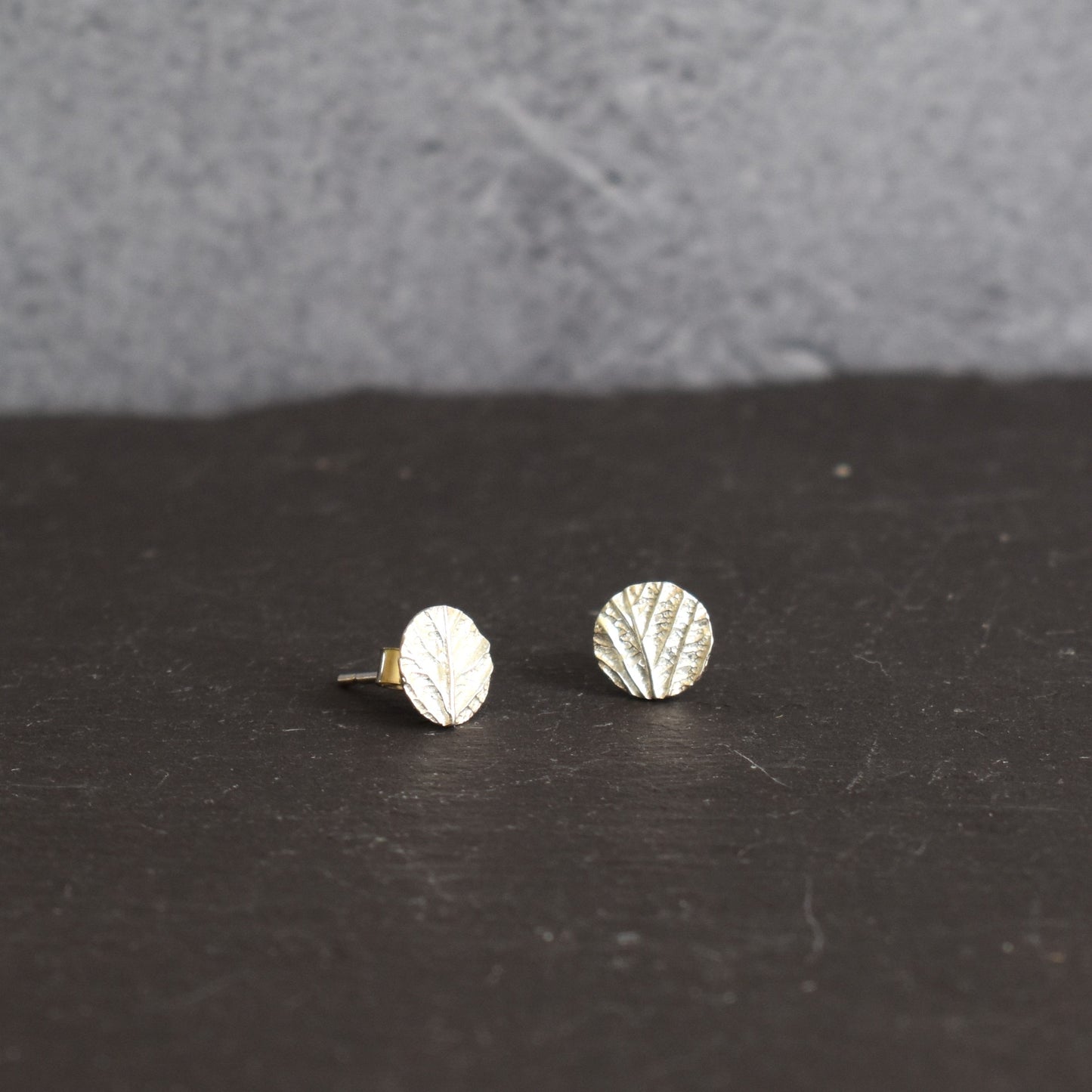 Recycled silver stud earrings - large leaf circle