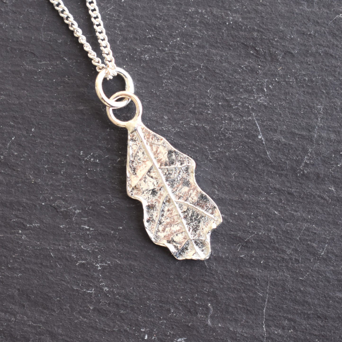 Recycled silver necklace - small Oak leaf