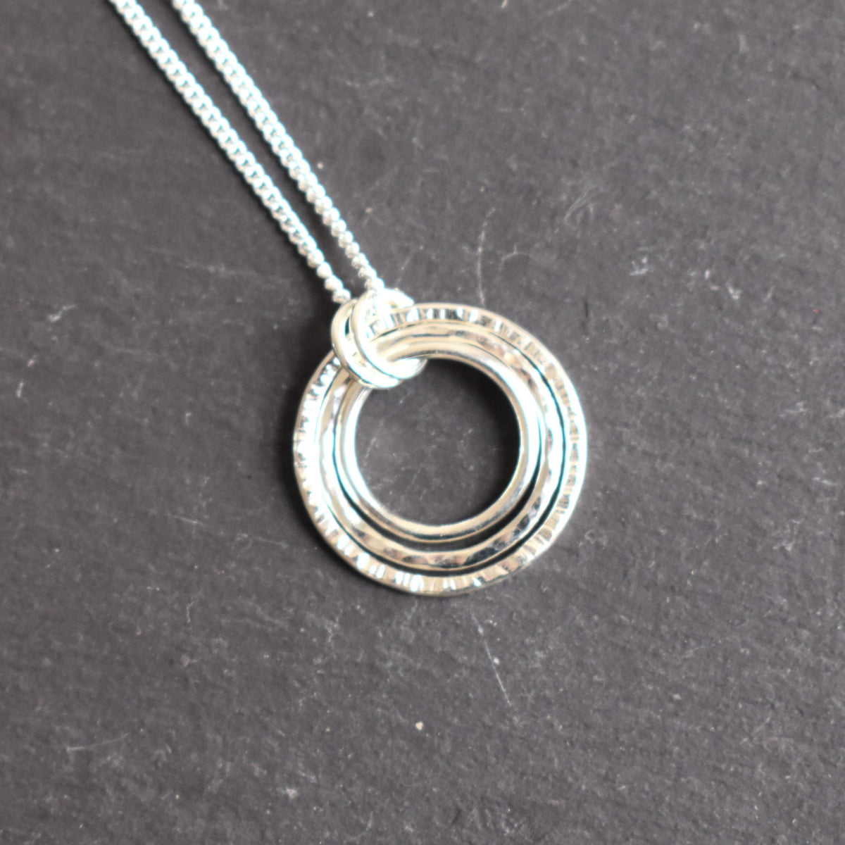 Recycled silver necklace - trio of rings