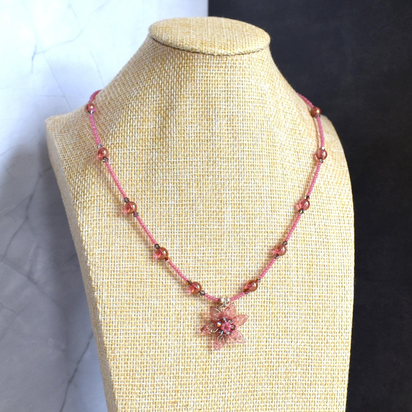 Pink sugar candy flower necklace