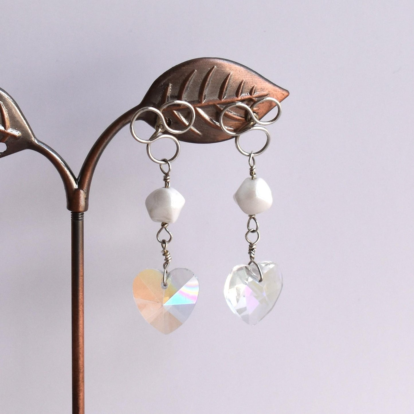 3-loop sparkly heart dangle earrings