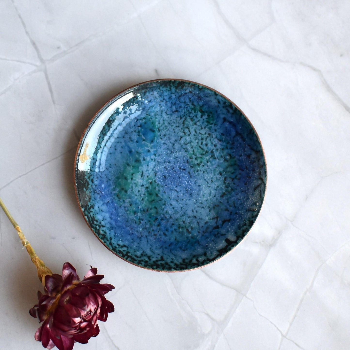 Enamelled copper trinket dish