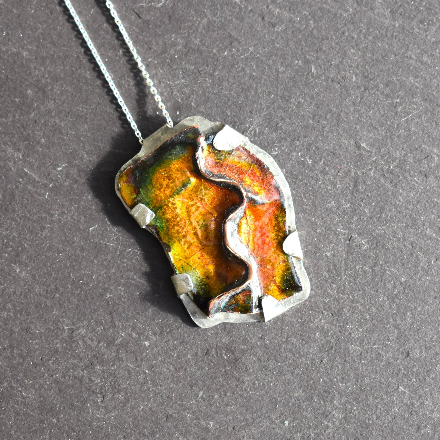 Golden foldform rectangular copper pendant necklace