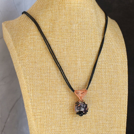 Copper wire necklace with Amethyst and Black Tourmaline
