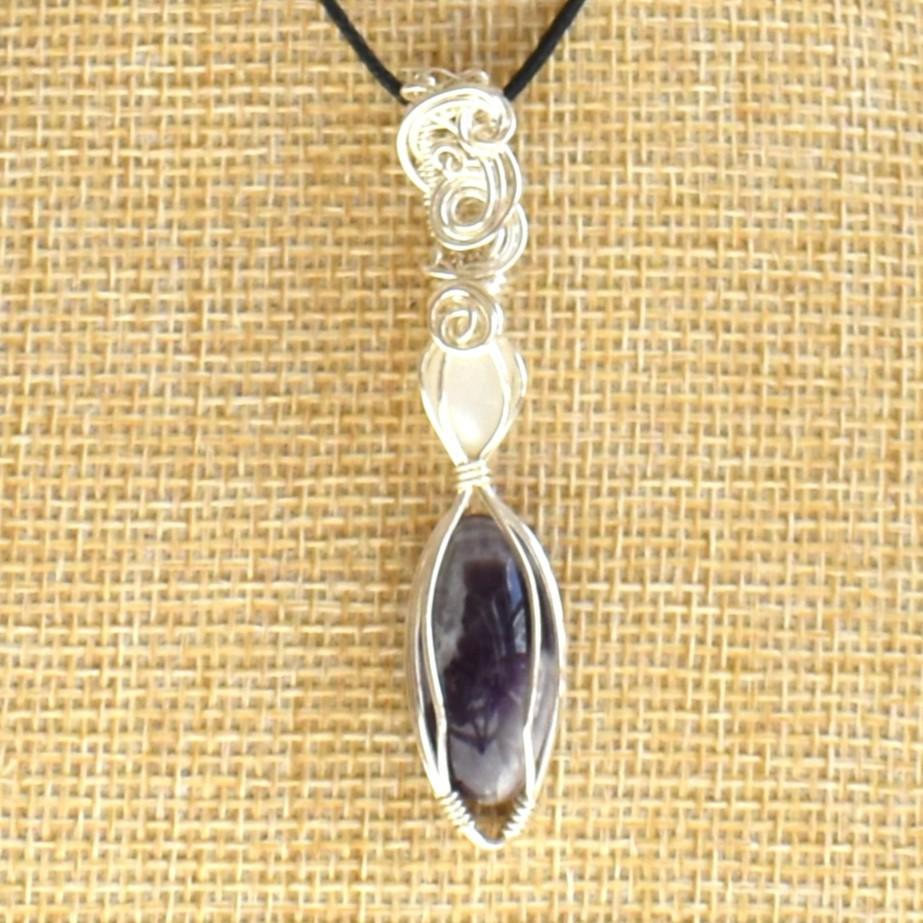 Silver wire necklace with Amethyst and Moonstone
