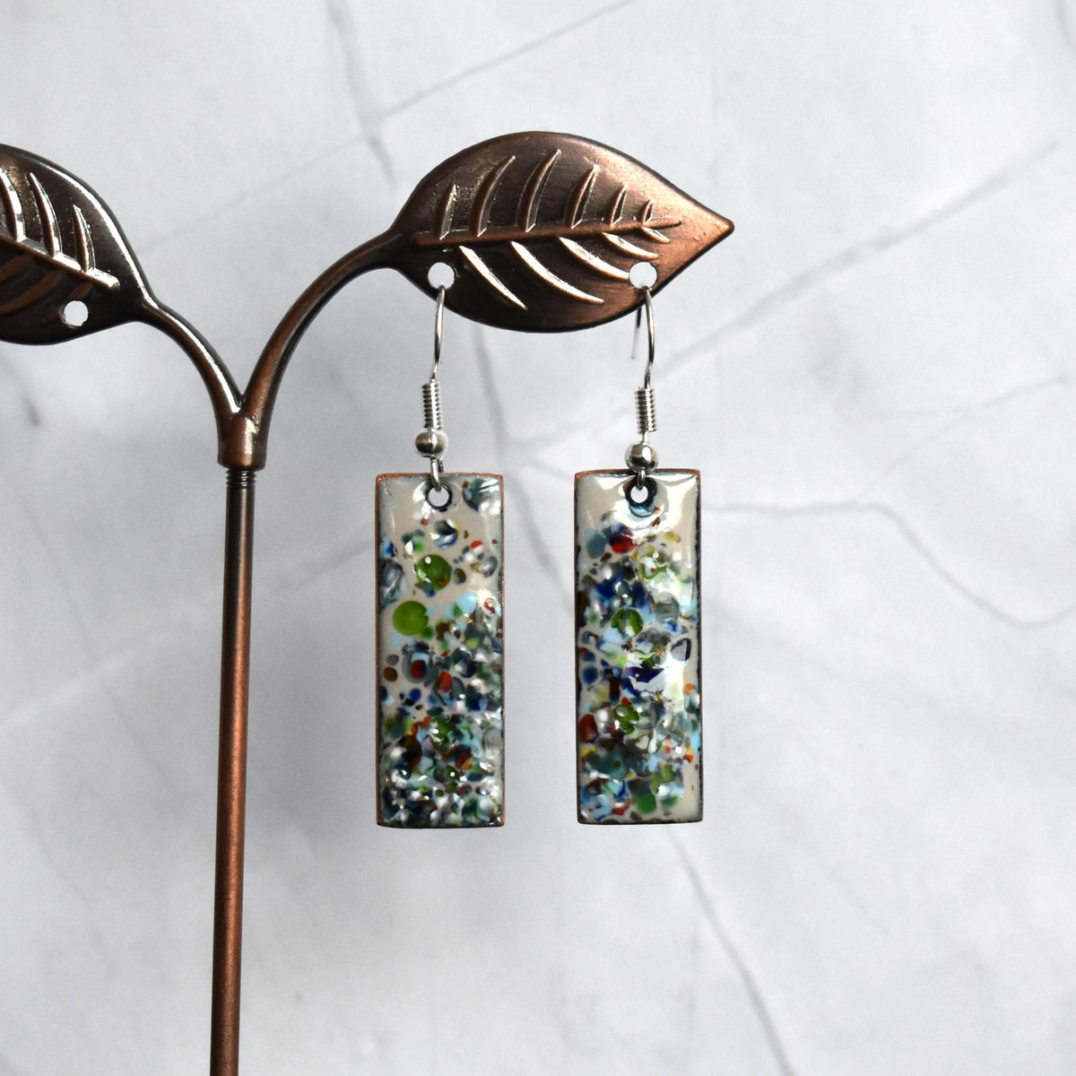 Enamelled copper earrings