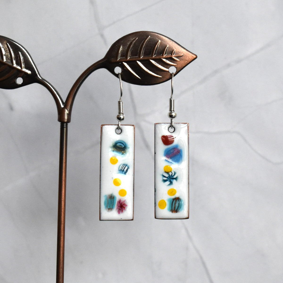 Enamelled copper earrings