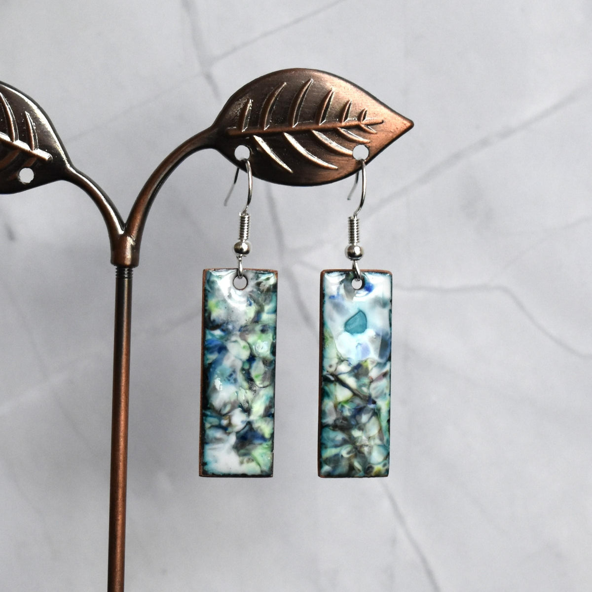 Enamelled copper earrings