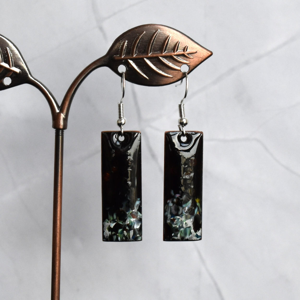 Enamelled copper earrings
