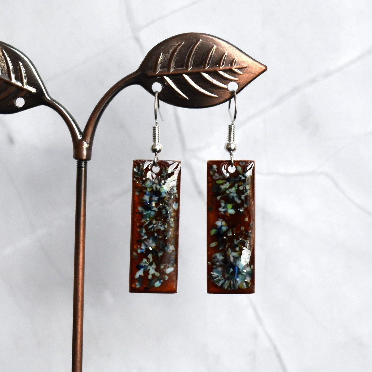 Enamelled copper earrings