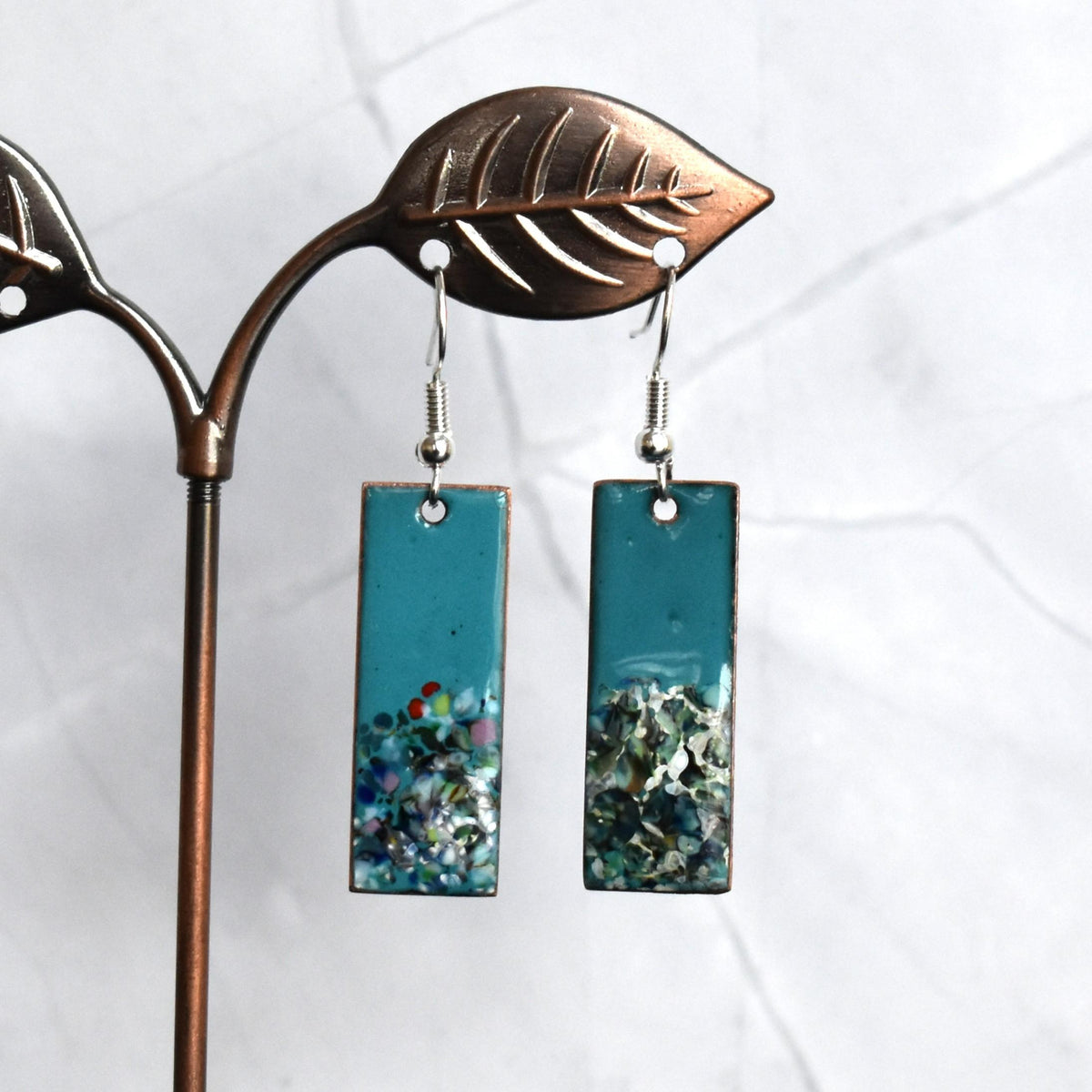 Enamelled copper earrings