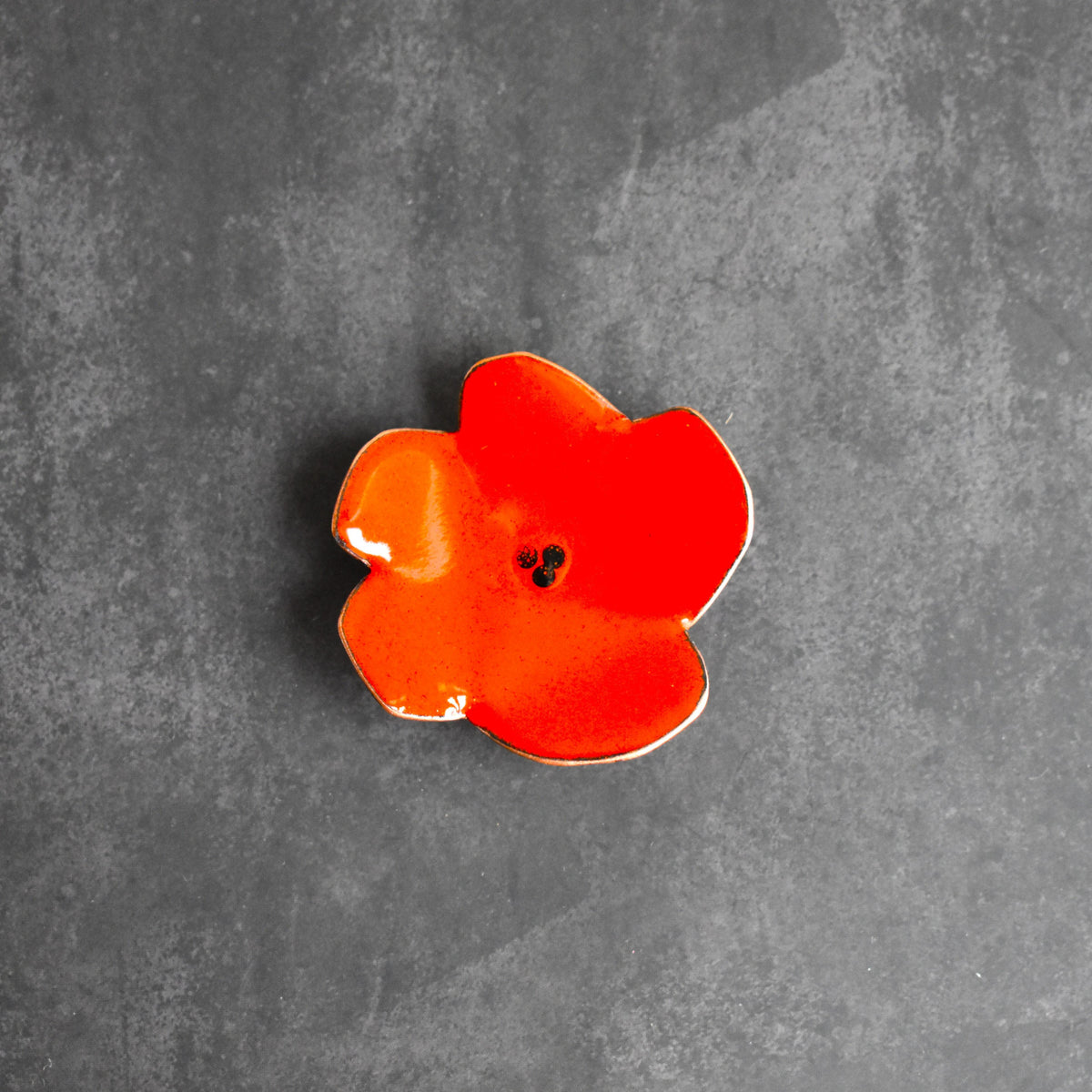 Enamelled copper poppy brooch with magnetic fastening