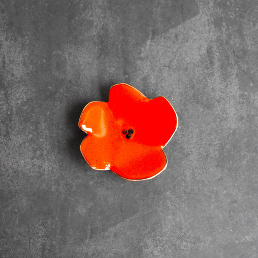 Enamelled copper poppy brooch with magnetic fastening