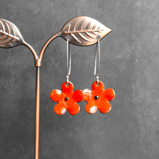 Enamelled copper poppy earrings