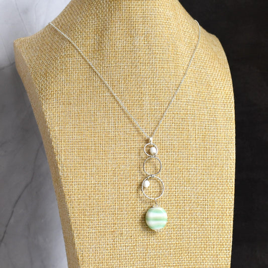 3-hoop green & white pendant necklace