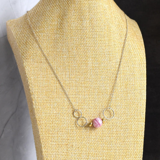 Pink bead necklace with silver loops