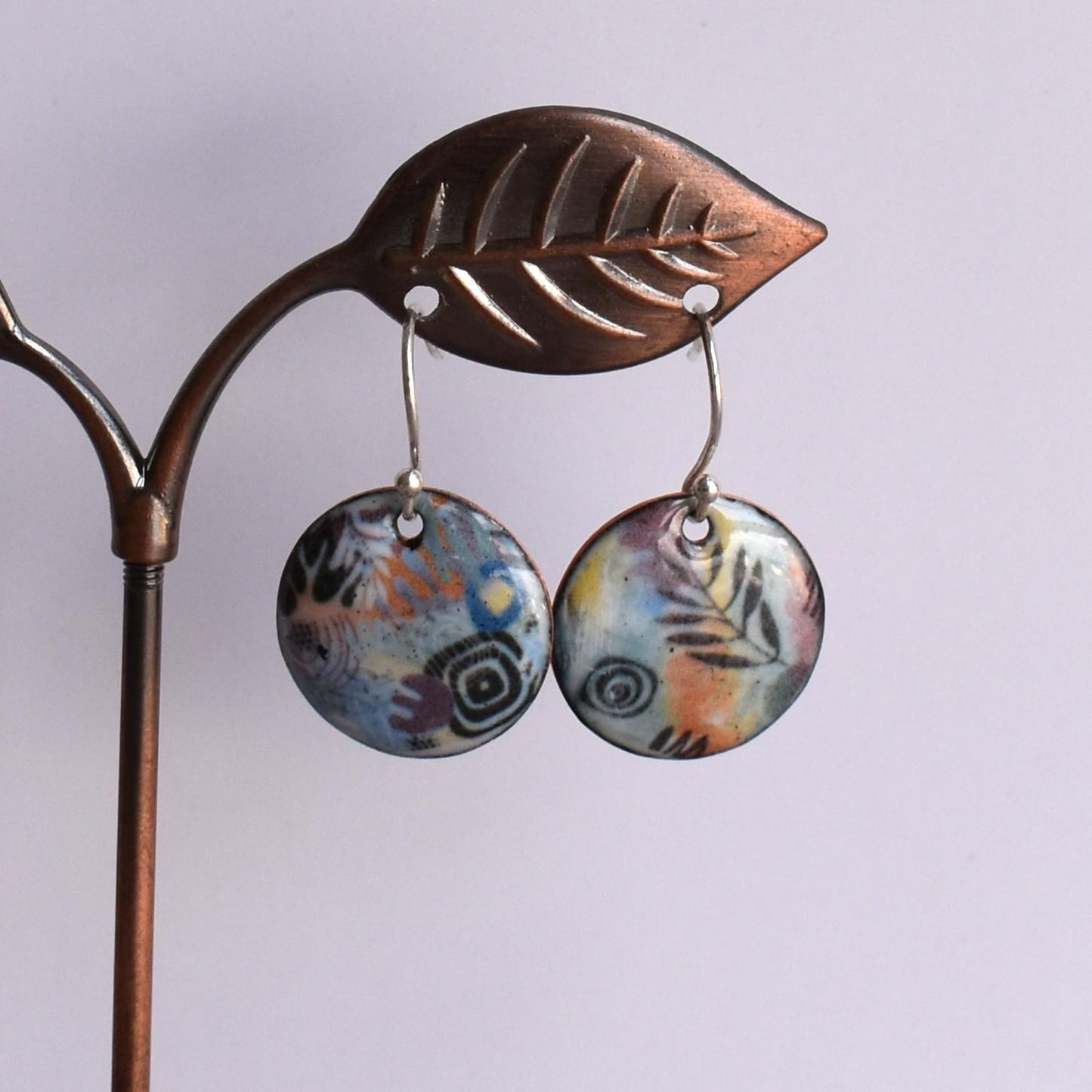 Enamelled copper earrings