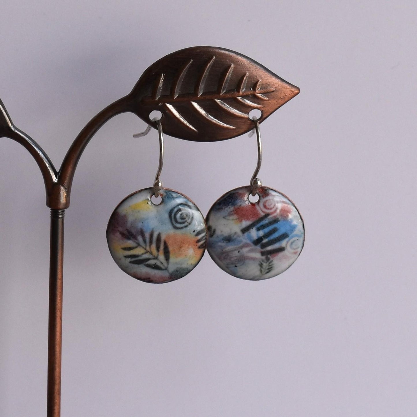 Enamelled copper earrings