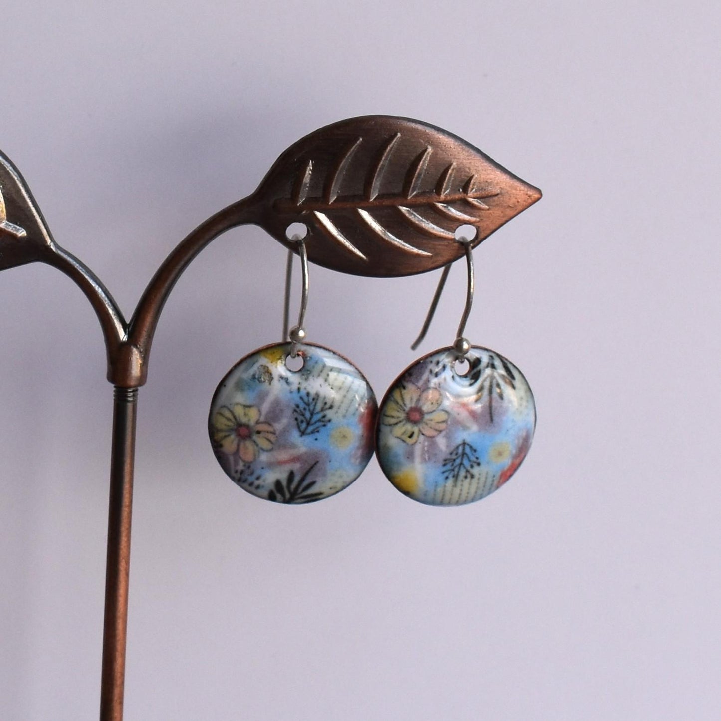 Enamelled copper earrings
