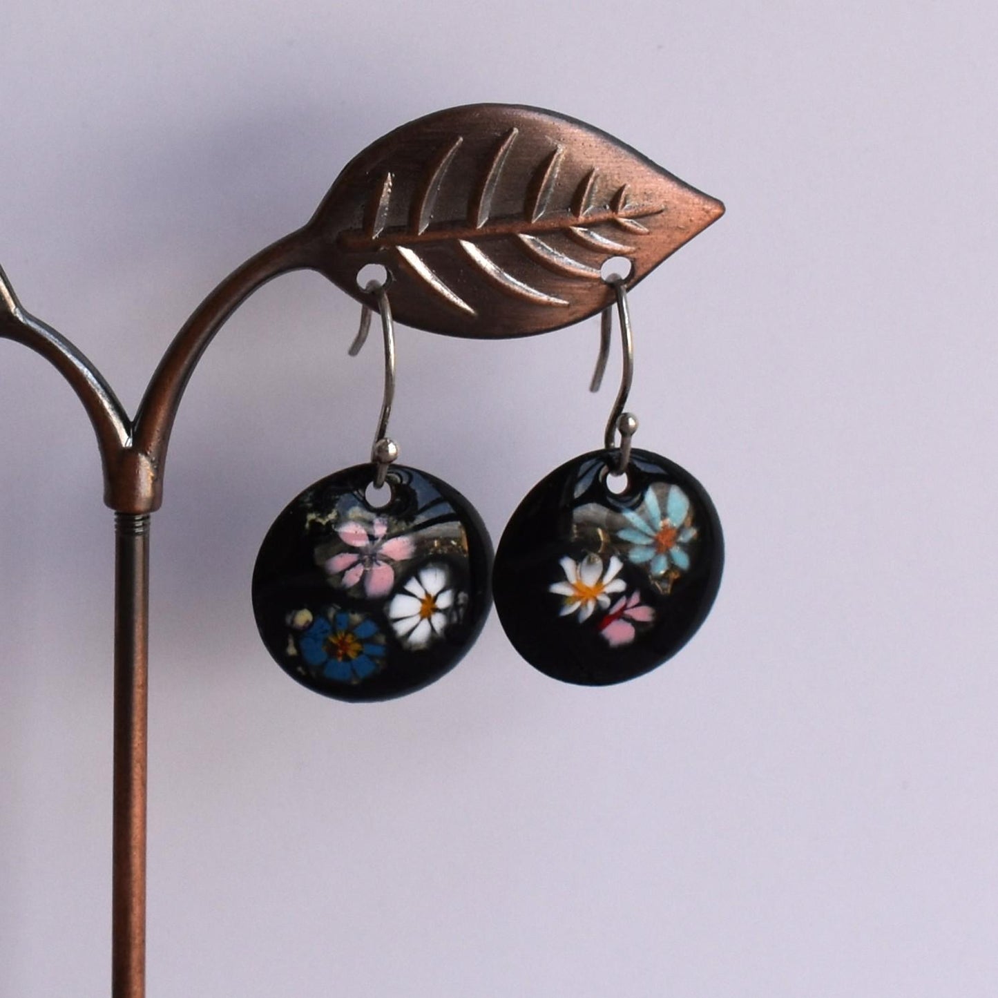 Enamelled copper earrings