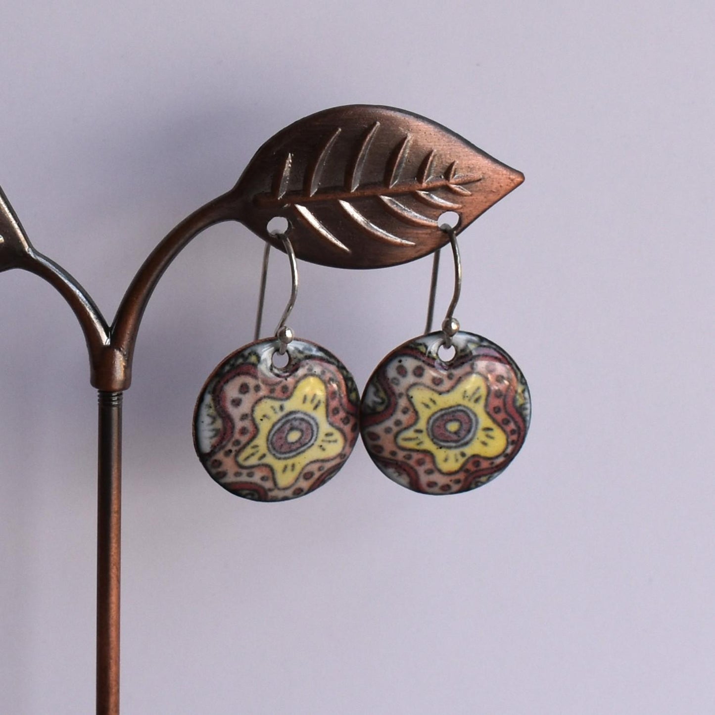 Enamelled copper earrings