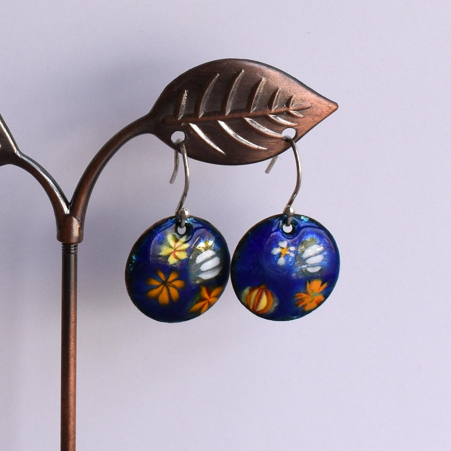 Enamelled copper earrings