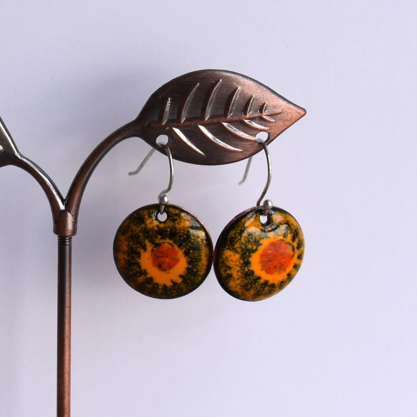 Enamelled copper earrings