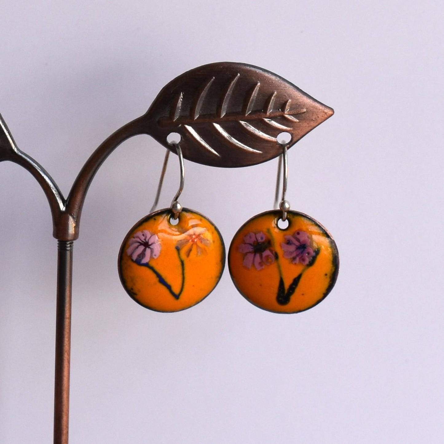 Enamelled copper earrings