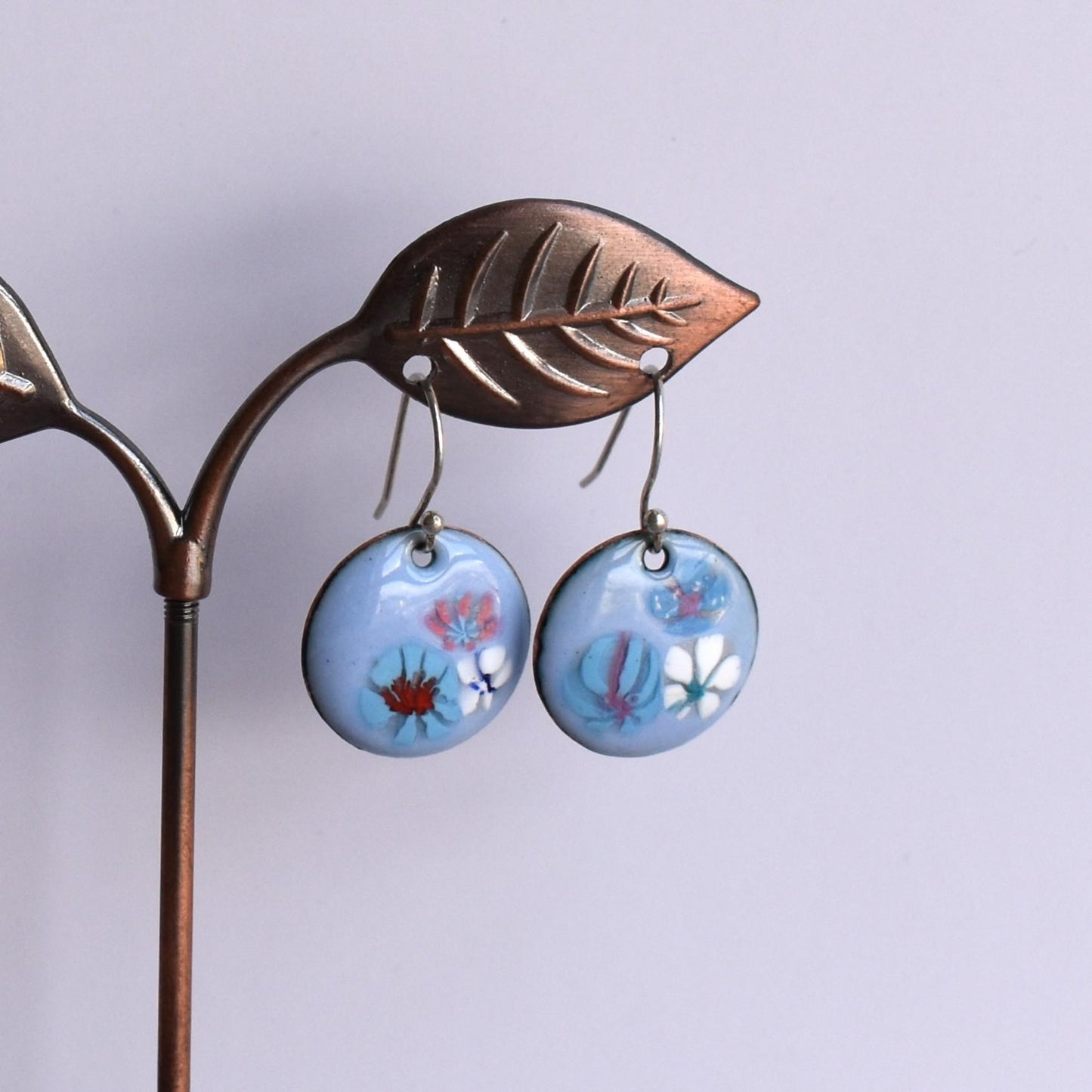 Enamelled copper earrings