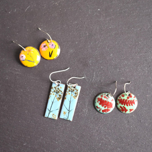 Enamelled copper earrings