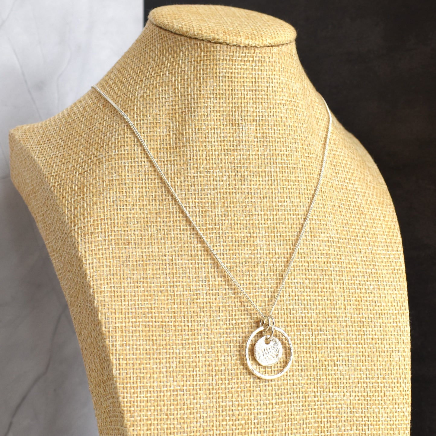 Recycled silver necklace - small disc with halo