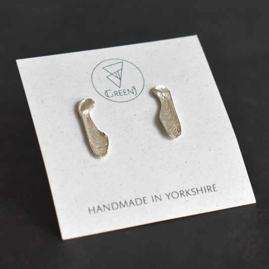 Recycled silver stud earrings - sycamore seed