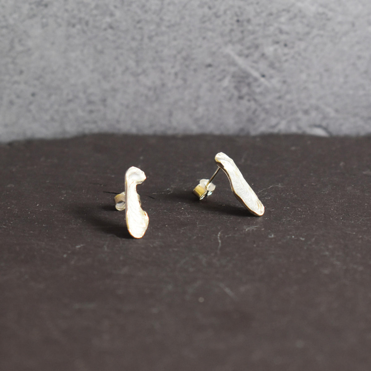 Recycled silver stud earrings - sycamore seed