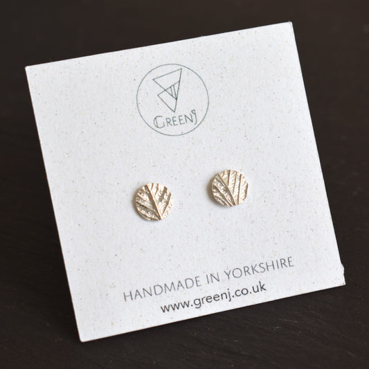 Recycled silver stud earrings - leaf circle