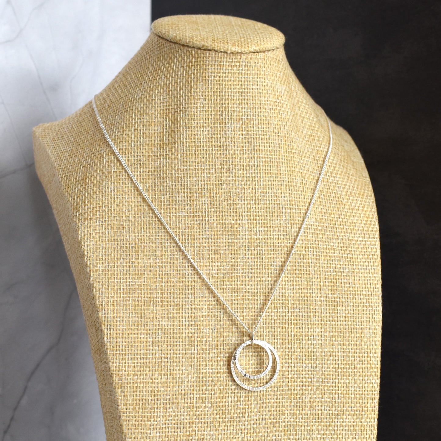 Recycled silver necklace - tree bark rings