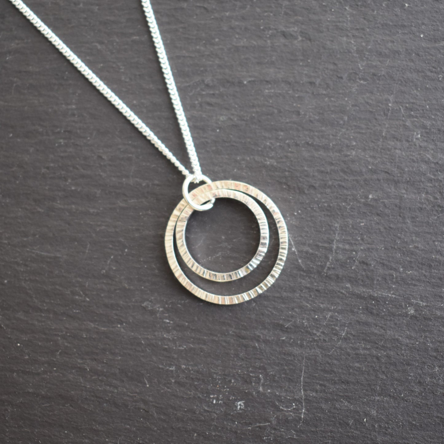 Recycled silver necklace - tree bark rings
