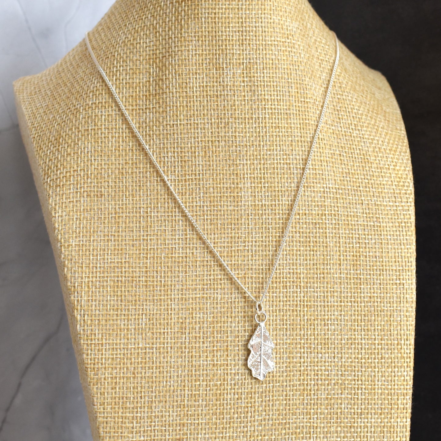 Recycled silver necklace - small Oak leaf