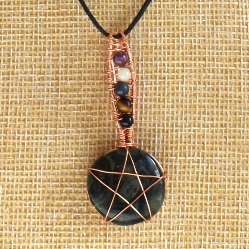 Copper wire necklace with Kambaba Jasper and Chakra