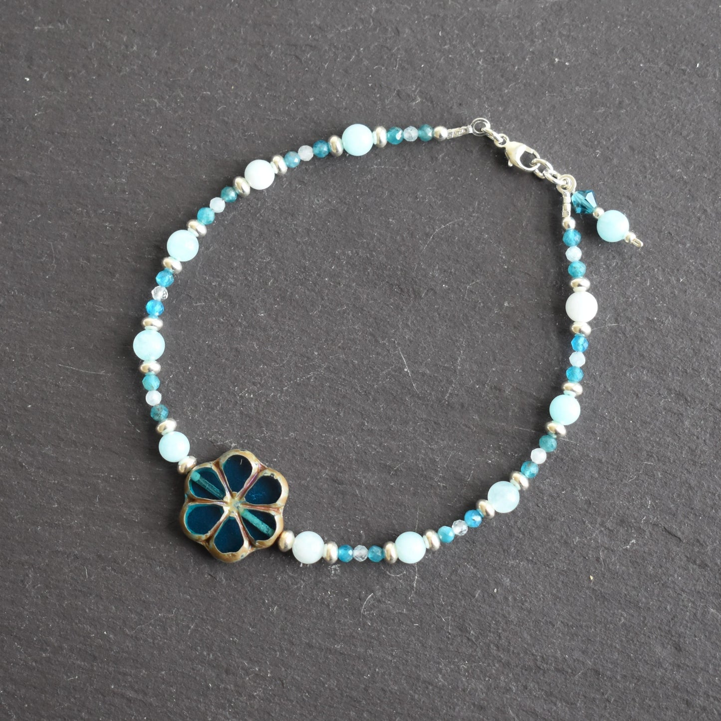 Blue table cut glass flower bracelet