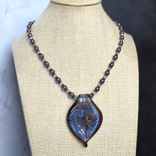 Glass leaf pendant necklace