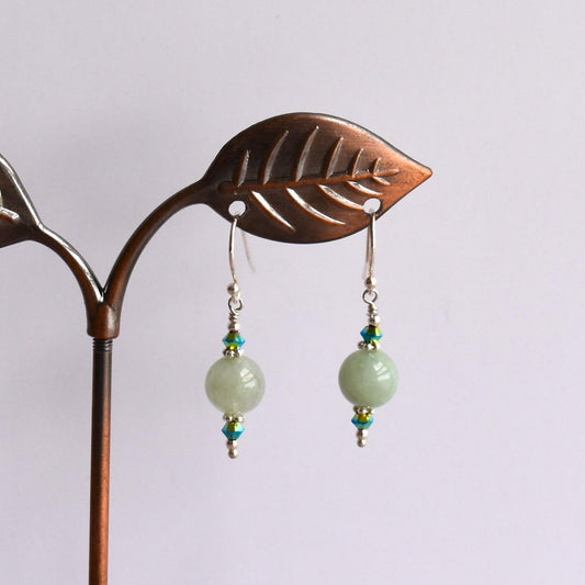 Green aquamarine earrings with Swarovski crystals