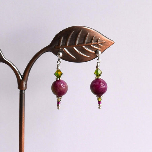 Watermelon tourmaline stud earrings with Swarovski crystals