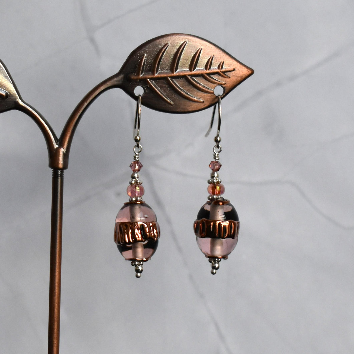 Rose gold lampwork glass earrings
