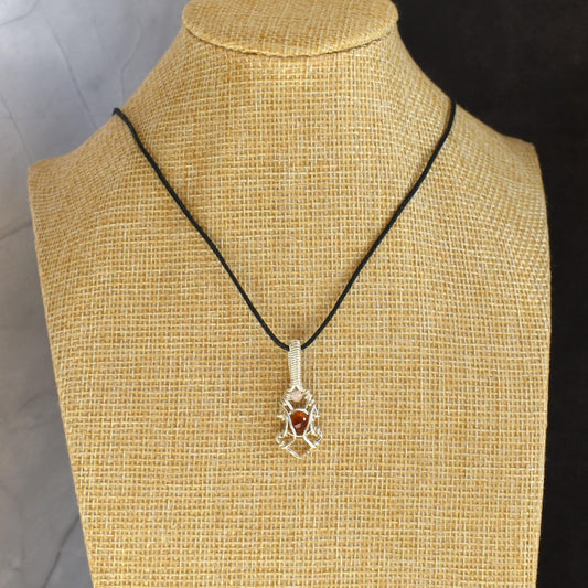 Silver wire necklace with Red Garnet and Rose Quartz