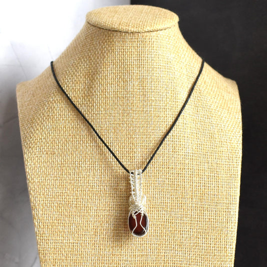 Silver wire necklace with Red Garnet