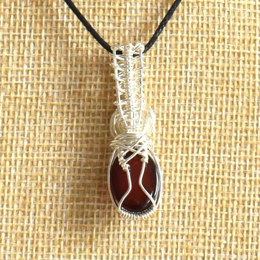 Silver wire necklace with Red Garnet