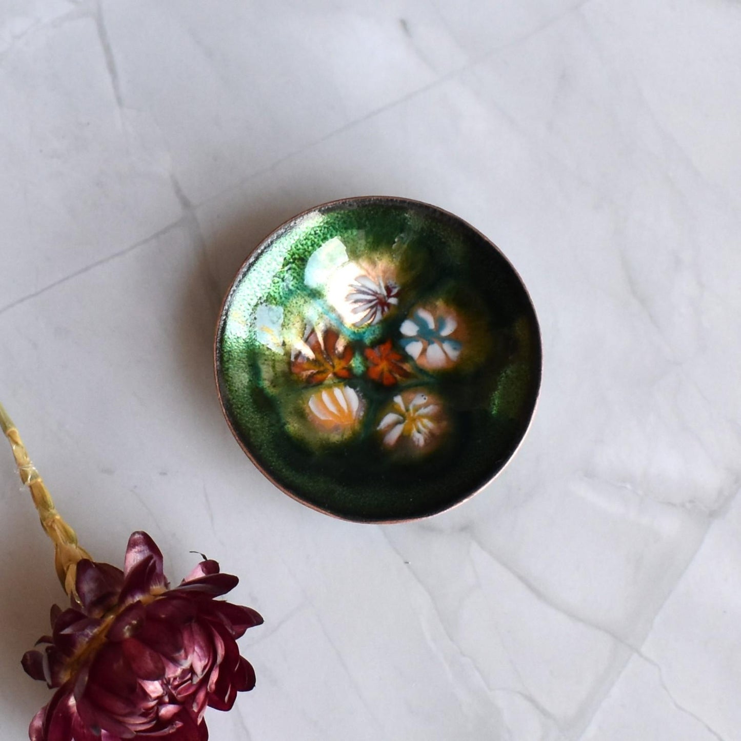 Enamelled copper ring dish