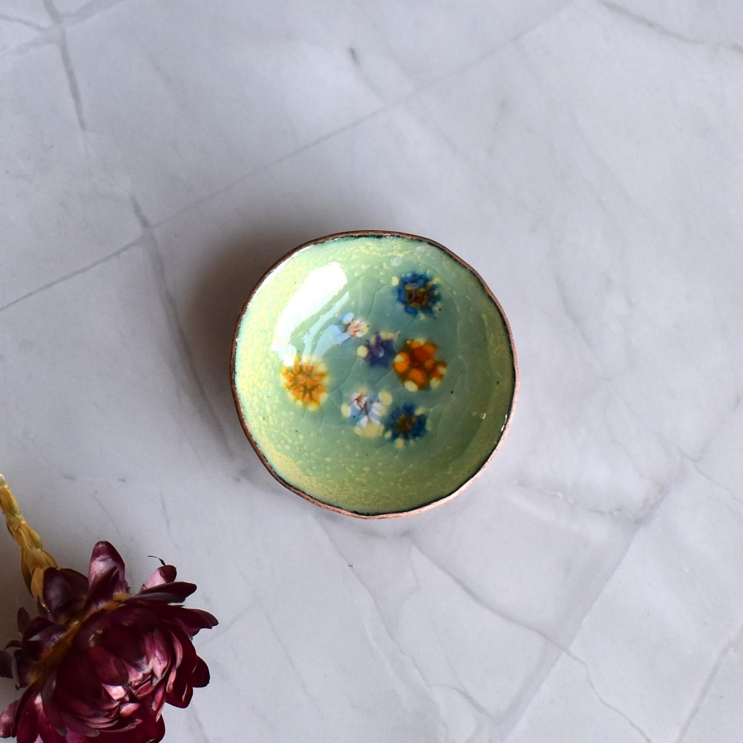Enamelled copper ring dish