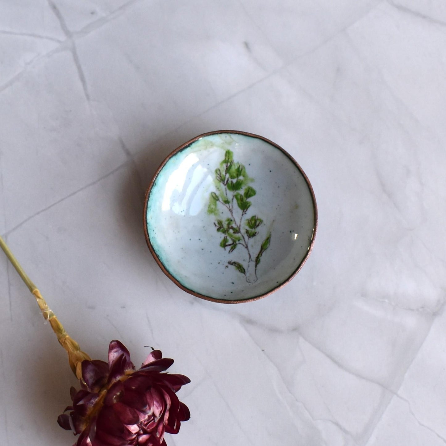 Enamelled copper ring dish