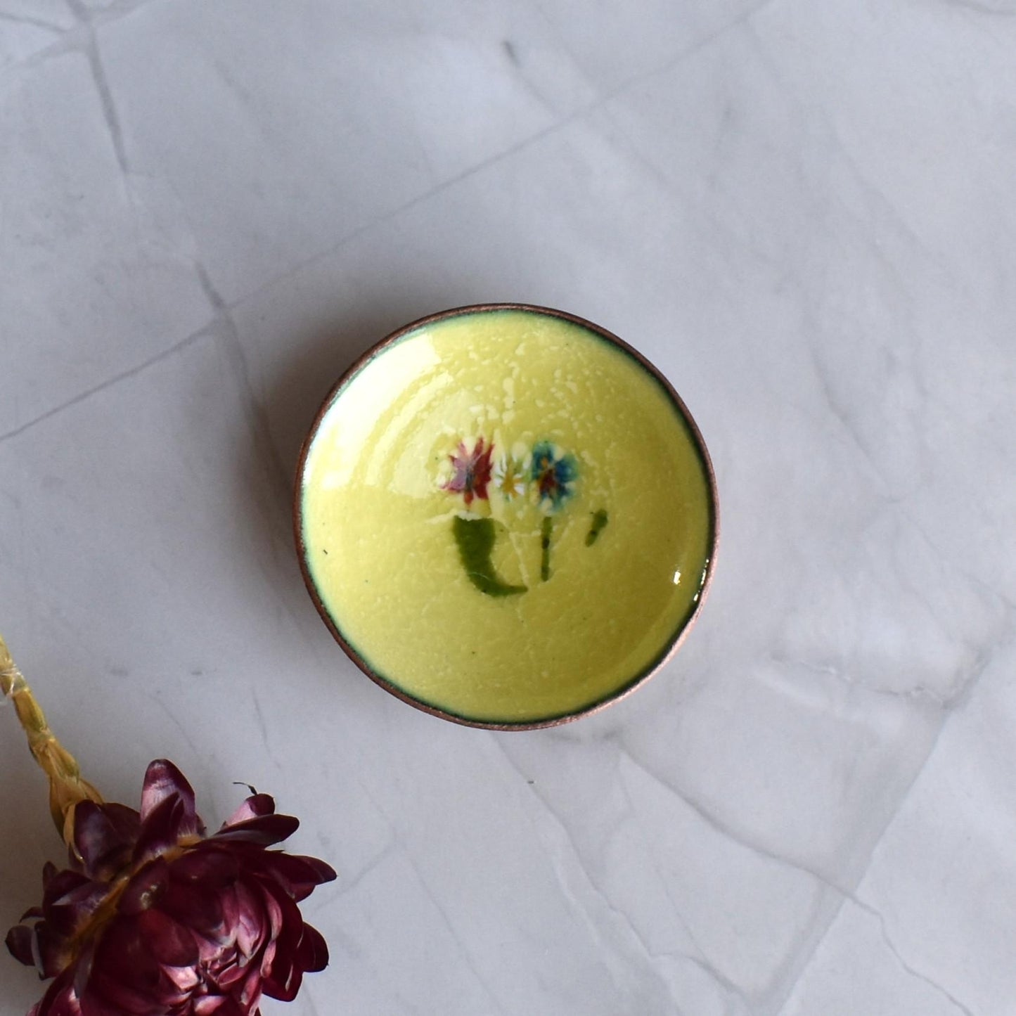 Enamelled copper ring dish